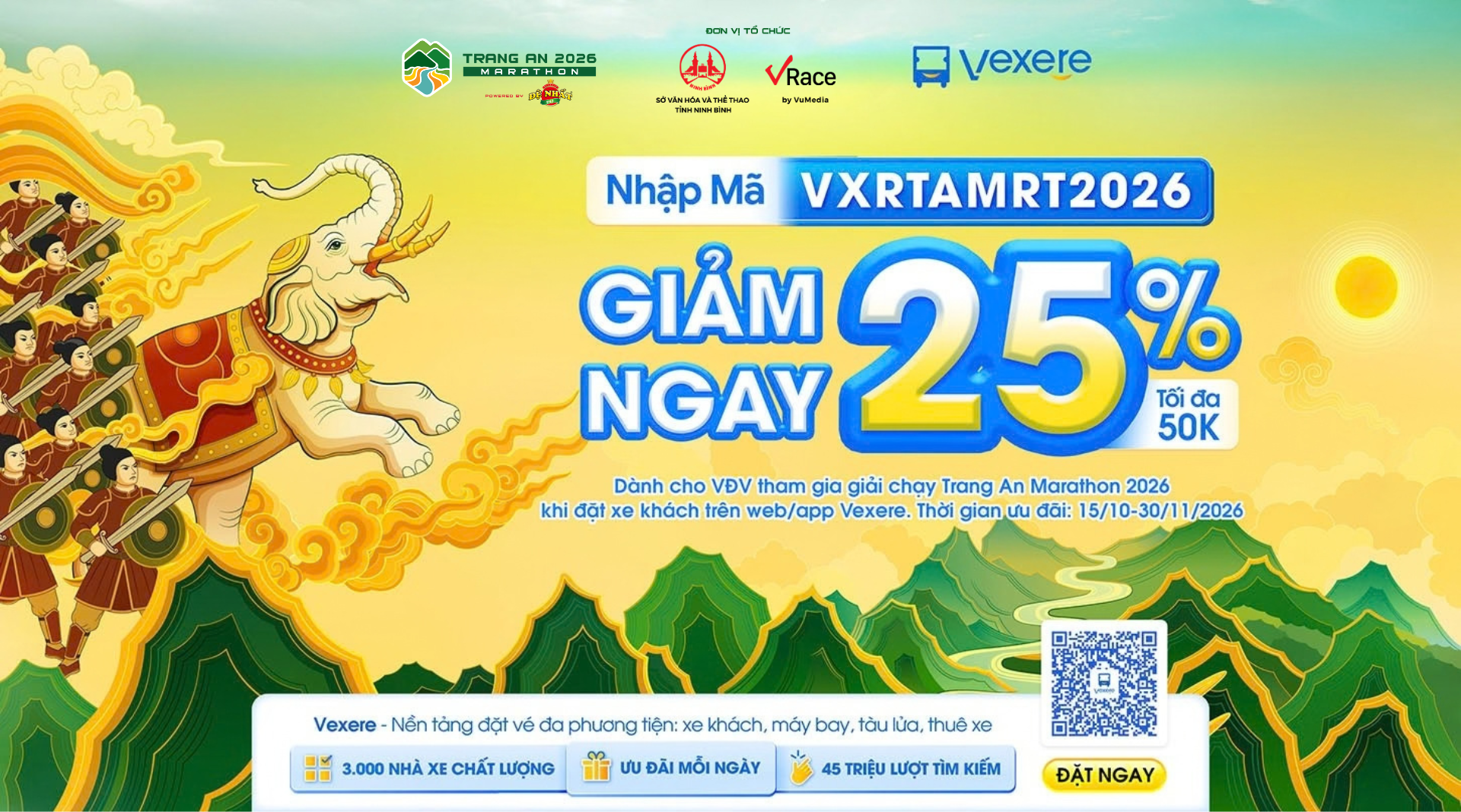 ƯU ĐÃI DÀNH RIÊNG CHO VẬN ĐỘNG VIÊN TRANG AN MARATHON 2026 – GIẢM 25% KHI ĐẶT VÉ XE KHÁCH TRÊN VEXERE